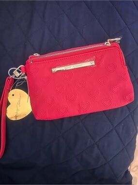 Betsey Johnson Hot Pink Heart-Embossed Wristlet Clutch